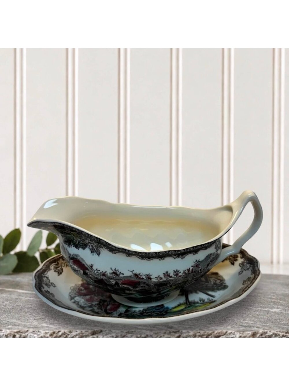 Johnson Bros The Friendly Village Gravy Boat W/ Underplate Made In England Vinta - Picture 7 of 8